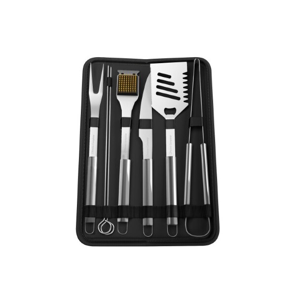 BBQ Grill Tool Stainless Steel Barbecue Grilling Set,7 Utensils, Spatula, Tongs, Knife With Case